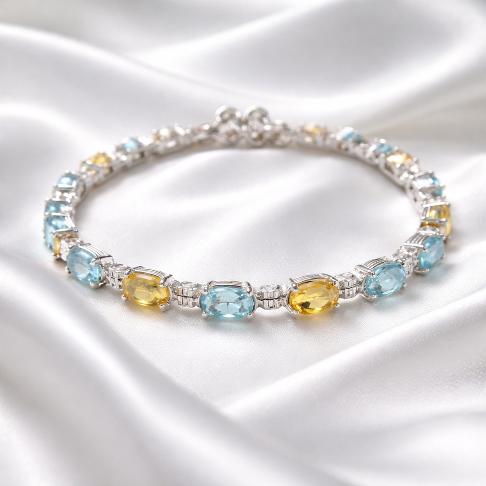 Sky Blue Topaz And Citrine Bracelet In Sterling Silver